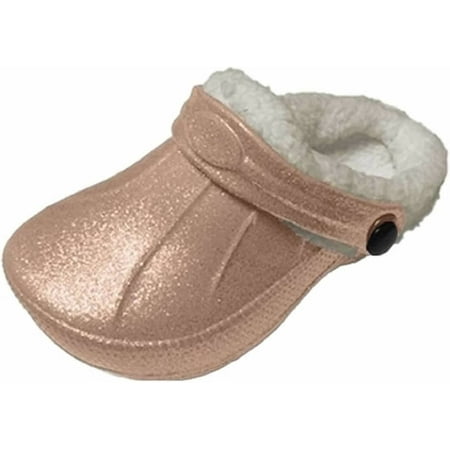 

Shoes 18 Womens Eva Sandal Glitter Clogs with Sherpa Fur Lining 0103 Rose Gold 5