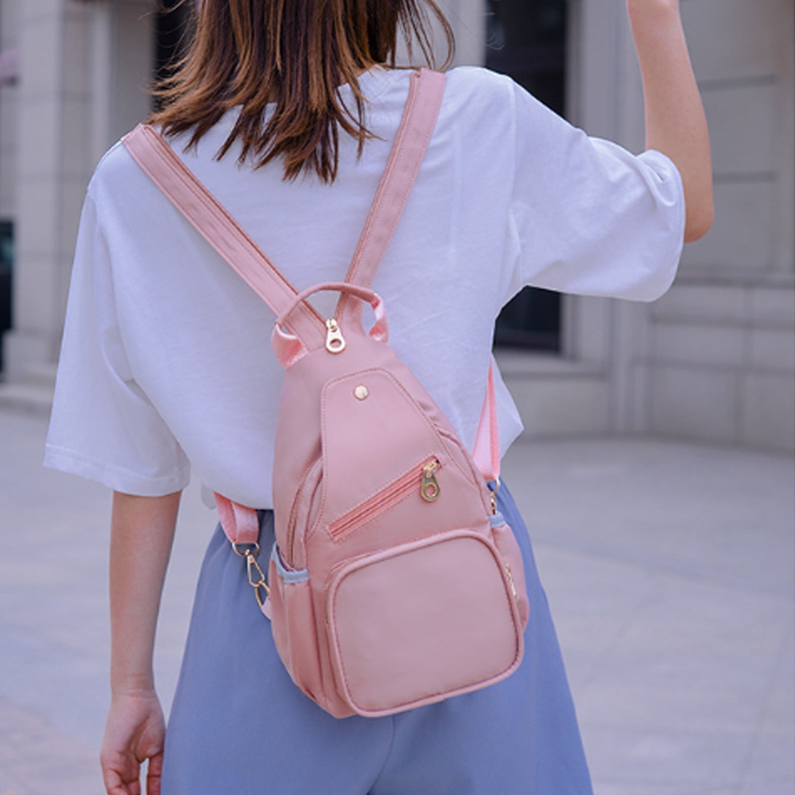 uublik Sling Bag for Women, Classic Basic Water Casual Daypack For Travel With Bottle Side Pockets Classic Basic Backpack For School Travel Work, Pink