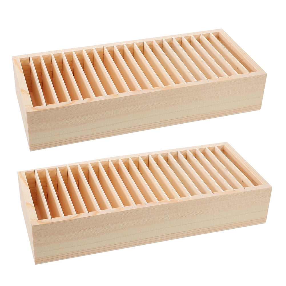 Worgeous 2pcs Wooden Index Card Organizer Multi-Compartment Detachable Card Holder For Business Cards Jewelry And Office Desktop Storage