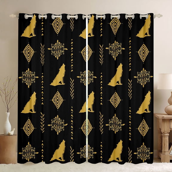 Feelyou Tribal Wolf Black Out Curtains, Boho Western Aztec Curtains Pack of 2 (42x63 Each)
