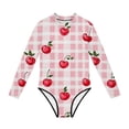 thumbnail image 4 of BaoFuBaoMei Girls Swimwear 1 Piece Half Zip Long Sleeve Bathing Suit Checkered Full Coverage Swimwear Summer Vacation Swim Set, 4 of 7