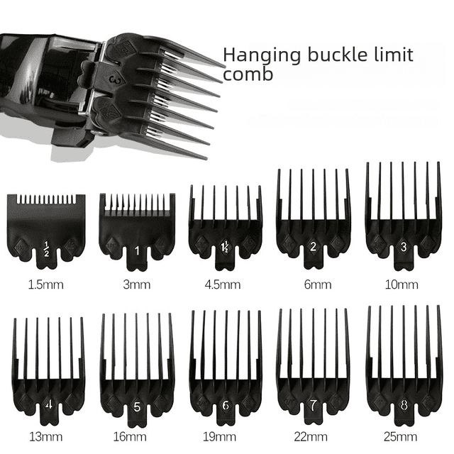 Juego de 10 cortapelos negros comunes, peine de límite, cortapelos eléctrico, pinza para el cabello, peine de posicionamiento, peine para cortapelos