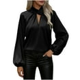thumbnail image 1 of Karight Silk Blouse for Women Dressy Casual Cross Collar Satin Loose Long Sleeve Shirts Fashion Eyelet Business Work Tops, 1 of 9