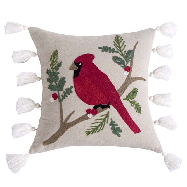 Thatch Home Joy Birds de Levtex Home - Cojín decorativo (45 x 45 cm) - Cardenal - Rojo, Verde, Marrón, Negro, Blanco, Gris pardo