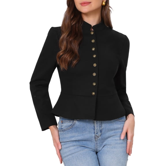 INSPIRE CHIC Business Casual Blazer for Women Classic Button Warm Stand Collar Long Sleeve Work Fitted Blazer Suit Jackets XS Black