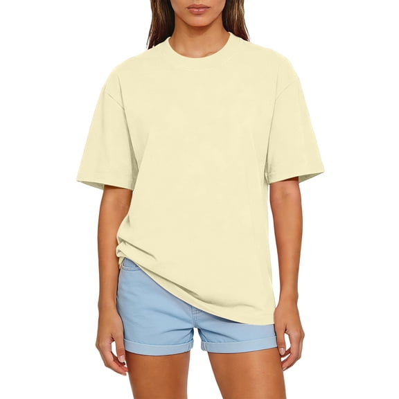 Lumtrix Womens Oversized T Shirts Short Sleeve Crewneck Summer Casual Loose Basic Tee 2026 Trendy Fashion Clothes Yellow L