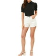 thumbnail image 2 of INSPIRE CHIC Women's Puff Sleeve Point Collar Button Down Essential Office Shirt XL Black, 2 of 7