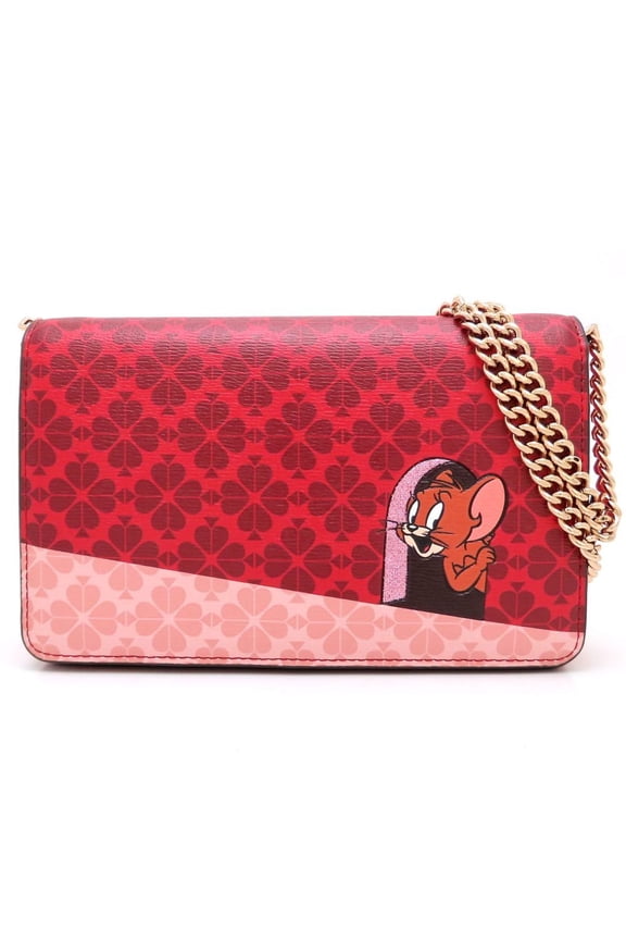 Pre-Owned Kate Spade Tom & Jerry Chain Shoulder Bag PWRU774 Leather Red Women's 352803 (Good)
