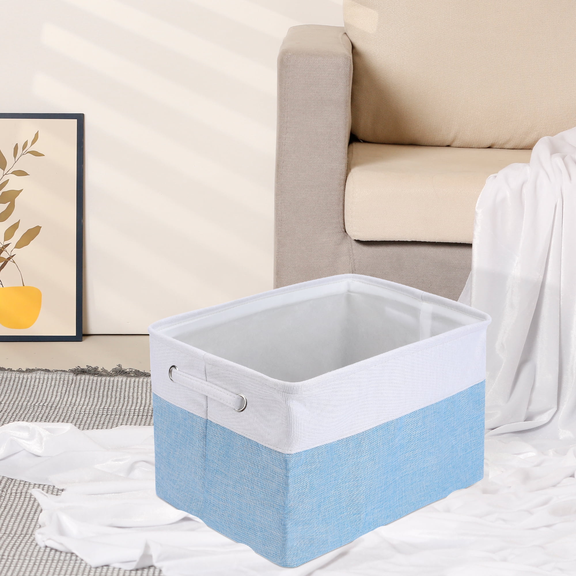 Unique Bargains Storage Cube Fabric Storage Bin with Handles Blue 15*10.2*9.8in