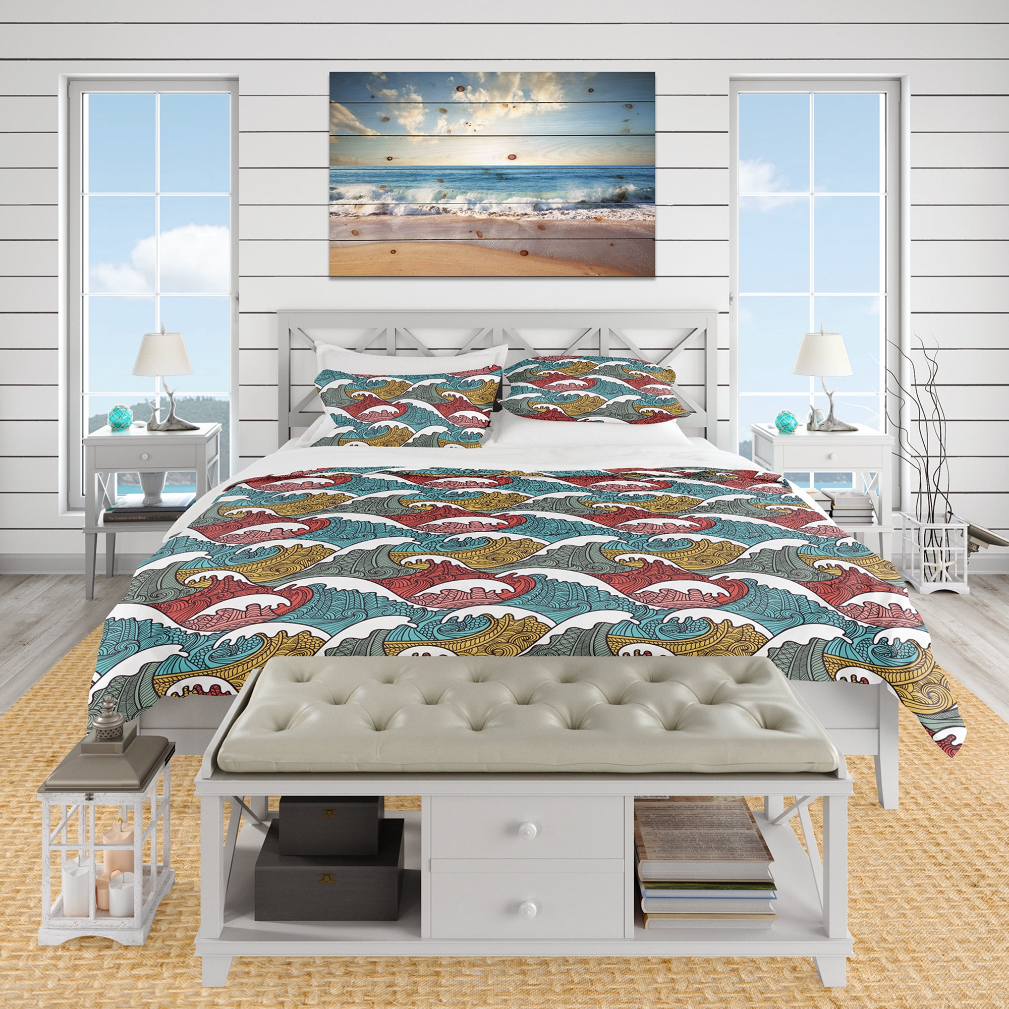 Designart 'Colorful Waves Pattern' Nautical & Coastal Duvet Cover Set