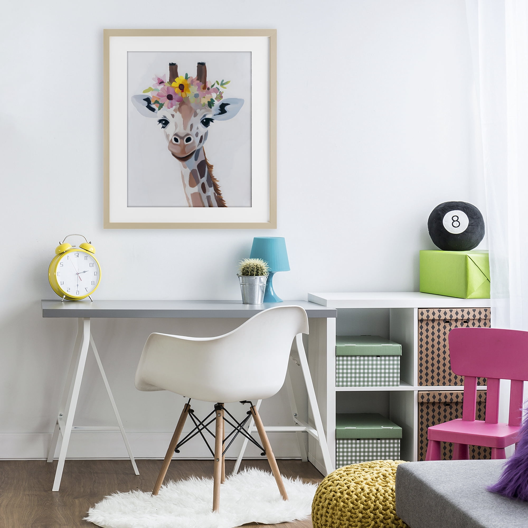 Stupell Industries Flower Crown Giraffe Birch Framed Print Under Glass, design by The Prints Vibe