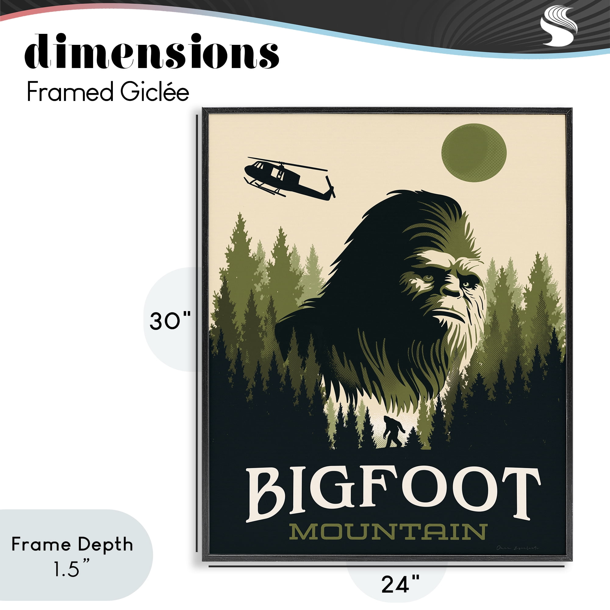Stupell Industries Bigfoot Mountain Forest Black Framed Giclee Art, design by Omar Escalante