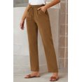 thumbnail image 2 of POGLIP Women's Brown Drawstring Elastic Waist Pockets Long Straight Legs Pants, 2 of 6