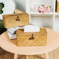 thumbnail image 2 of Wicker Woven Tissue Box Cover, Decorative Rattan Facial Tissue Holder, Vintage Seagrass Rectangular Napkin Holder Pumping Paper Case Dispenser for Bathroom, Bedroom, Shelves, Living Room (Honey Brown), 2 of 9