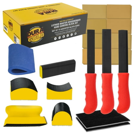 

Dura-Gold Luthier Acoustic Guitar Master Woodworker Hand Sanding Block Set with 40 Sheet Hook & Loop Sandpaper Kit - Music Radius Repair Tools Convex & Concave Profile Shapes File Sticks - Sand Wood
