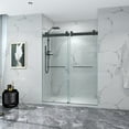 thumbnail image 3 of 72"x76" Double Sliding Shower Doors with Buffer, Frameless Glass Doors with Mounting Hardware and Long Handle, Splash-proof Bathroom Doors in Matte Black Finish, Clear, 3 of 5