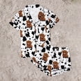 thumbnail image 6 of MAIHAN Womens Pajamas,Brown Highland Cow Print Milk Silk Pajamas Set,Short Sleeve Notch Collar Top and Shorts,Loose Fit Loungewear,Soft Sleepwear for Women,Summer Pajamas(Black,M), 6 of 7