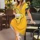 thumbnail image 3 of Easygdp Happy Cartoon Star para Vestido Transpirable de Mujer, Vestido Suelto de Manga Corta con Pliegues y Bolsillos para el Verano, 3 of 6