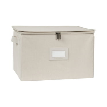 Covermates Keepsakes China Cups and Coffee Mugs Storage Box Stackable, Reinforced Handles, China Storage, Beige Heather