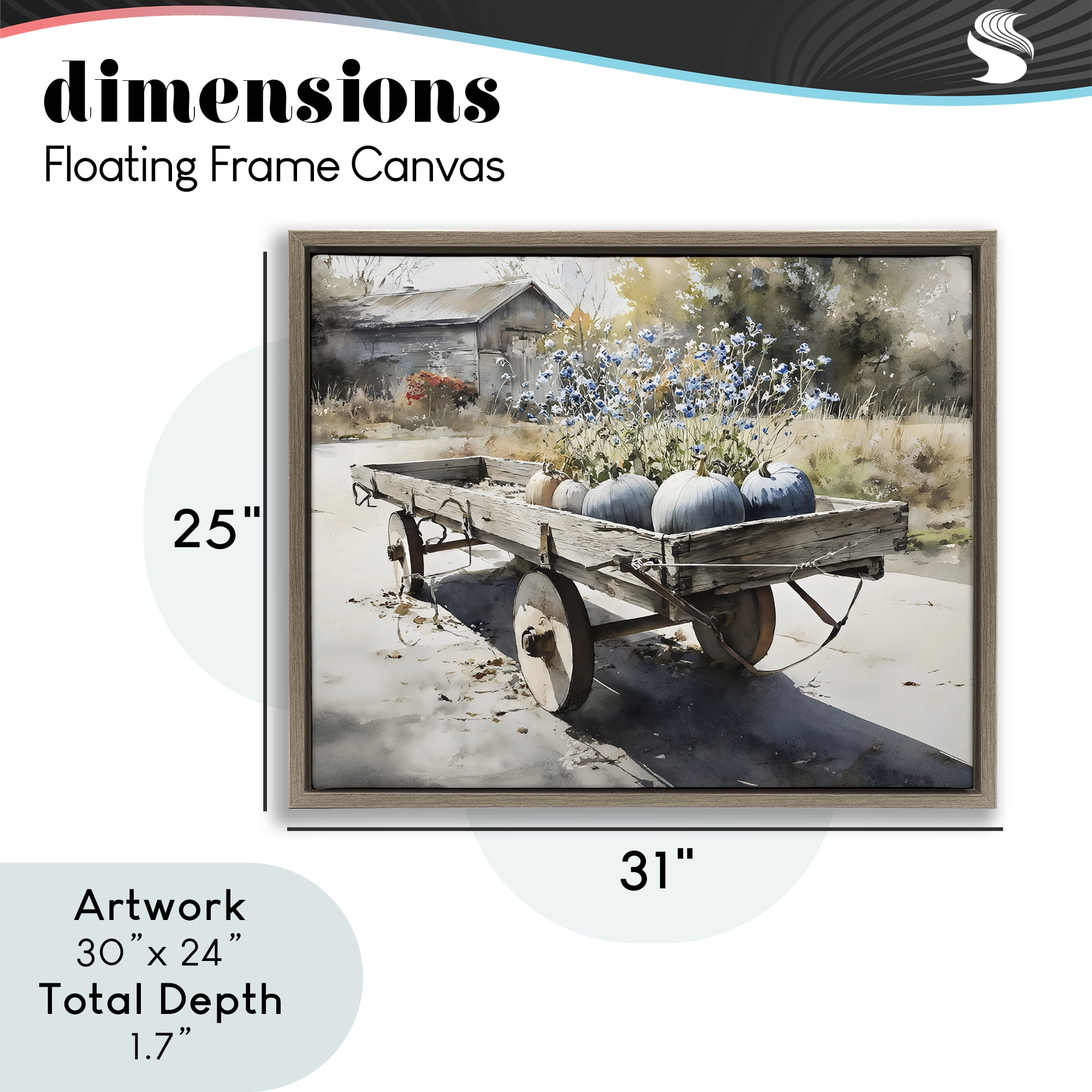 Stupell Industries Blue Pumpkin Wagon in Sunlight Brown Framed Floater Canvas Wall Art, design by Franklyn Gregory