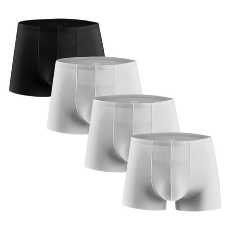 Under 10 Men s 4PC Ice Silk Traceless Quick-Dry Loose Breathable Elastic Exercise Home Underwear Comfortable Flat Angle Briefs Holiday Stocking|100%Polyester Silver Sopatenor