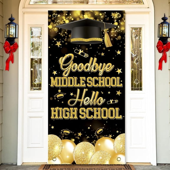 3x6FT 8TH Grade Graduation Decorations 2026, 8th Grade Graduation Door Cover Banner, Goodbye Middle School Hello High School Banner Photo Backdrop