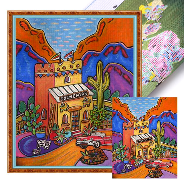 Hilo Algodón Ecológico Bordado 11CT Kit Punto Cruz para en La Carretera 40x50cm