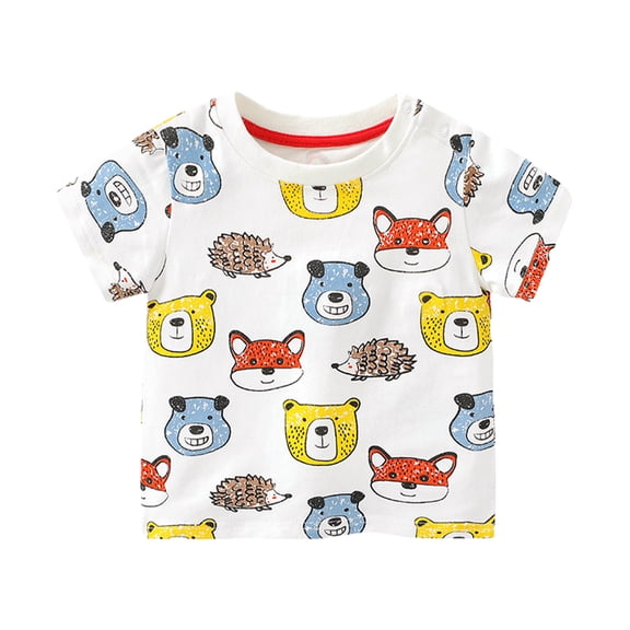 LYMAYTER Newborn Cotton T-Shirt Boys Girls Short Sleeved Crewneck Tees Infant Cartoon Pullover Shirt for 3-24M