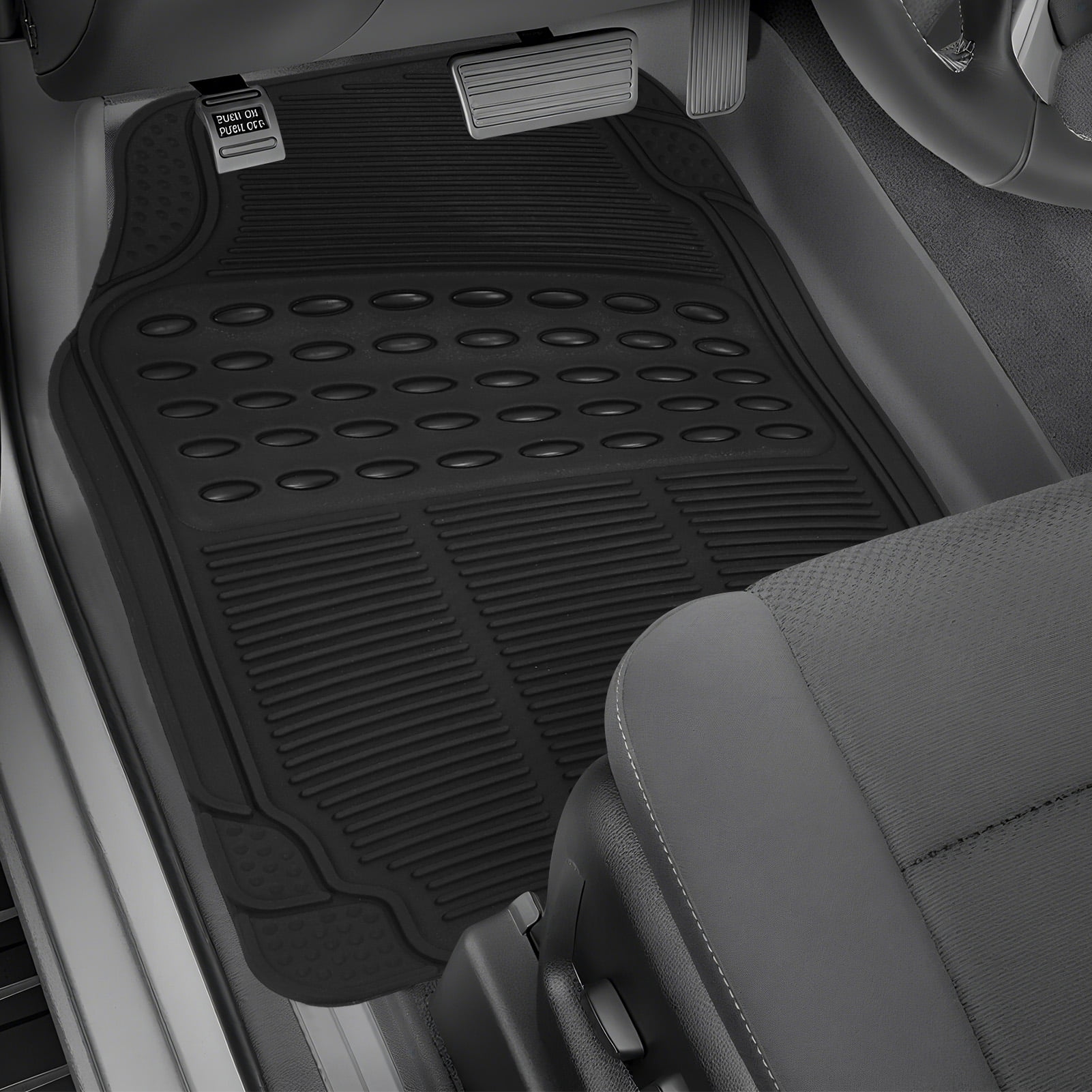 3-Piece All Weather Solid Rubber Car Floor Mats Set, Trimmable Front and Rear- Heavy Duty Deep Dish Mats for Universal Car & SUV Van