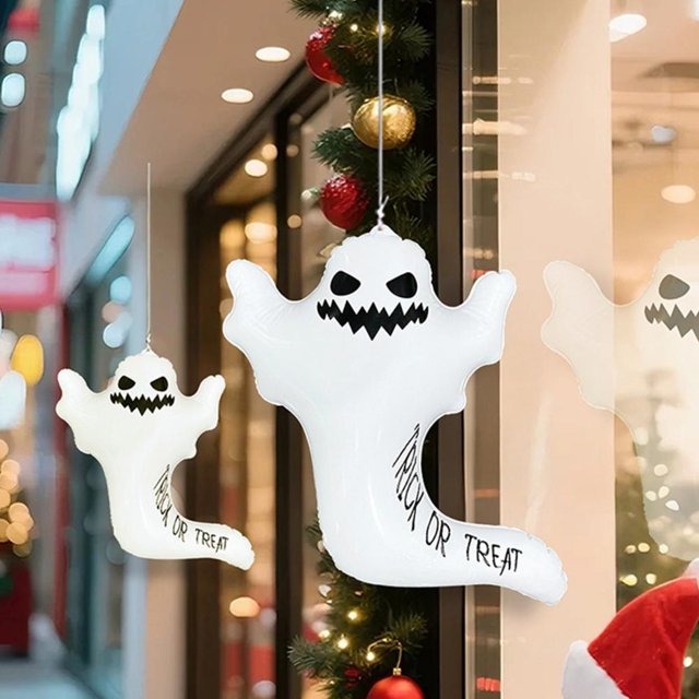 Feltree Halloween Inflatable Ghost Decoration with Rope, 27” Outdoor/Indoor PVC Hanging Pendant for Window Door Yard Party, Waterproof & Reusable Holiday Decor