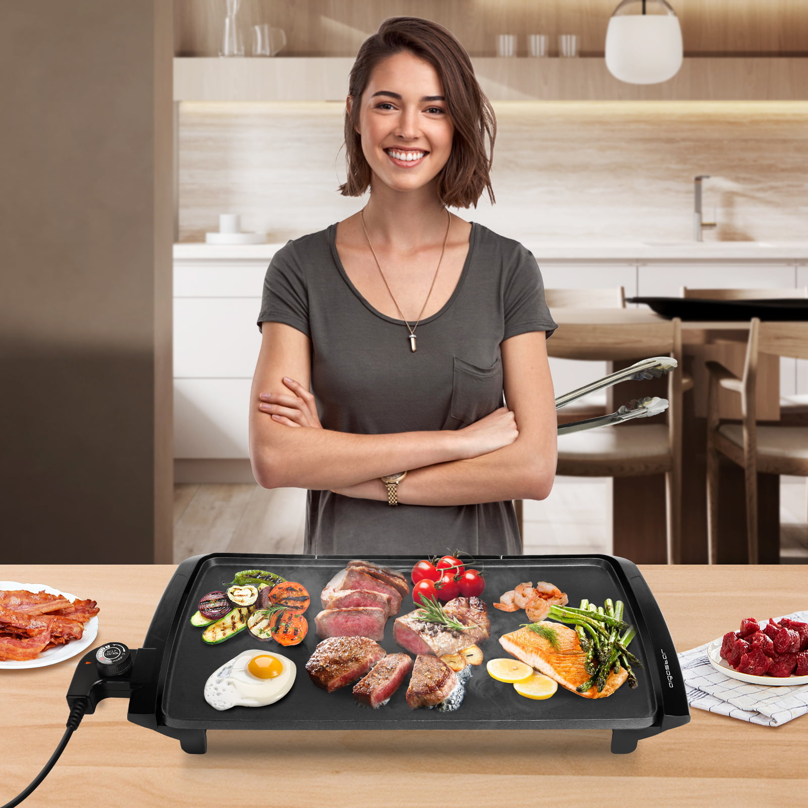  AEWHALE 2-in-1 Electric Griddle & Cooktop,2 Cooking Zone with  Adjustable Temperature,1800W Countertop Burners with Removable Griddle Pan  Non-stick: Home & Kitchen