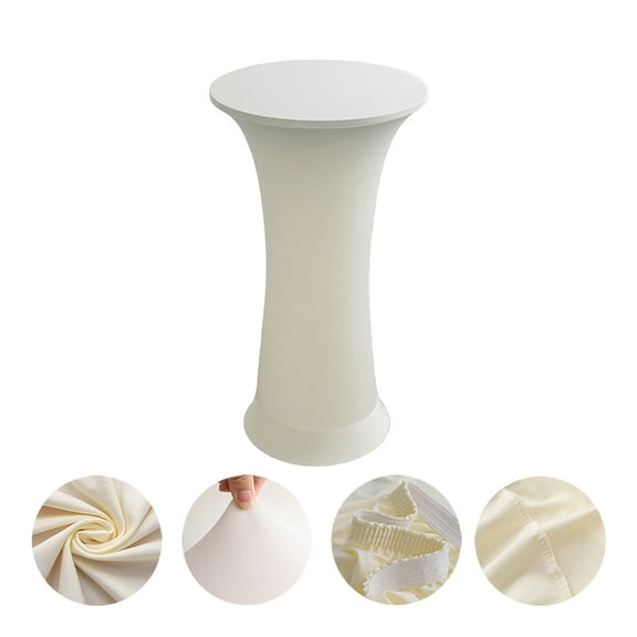 NAMZI 24x43 Inch Elastic Fitted Spandex Tablecloth, Round High Top Cocktail Table Cover Perfect for Weddings, Pool Parties & Anniversaries, Beige
