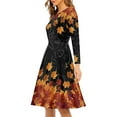 thumbnail image 2 of FKELYI Thanksgiving Maple Leaf Women Dress Size 4XL Durable Rustic Women's Long Sleeve Dresses for Fall Stretchy Autumn A Line Skater Casual Twirly Dress, 2 of 4