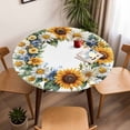 thumbnail image 5 of Yellow White Blue Sunflower Elastic Fitted Round Table Cover Watercolor Wreath Waterproof Outdoor Tablecloth for Holiday Party, Picnic, Patio & Dining Fits Tables Up to 55"-60", 5 of 8