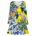 thumbnail image 3 of Mediterranean Lemon on Blue Ceramic Tiles Long Sleeve Dresses For Women Vintage Elegant Party Dress Oversized V-neck Dress S-8XL, 3 of 7