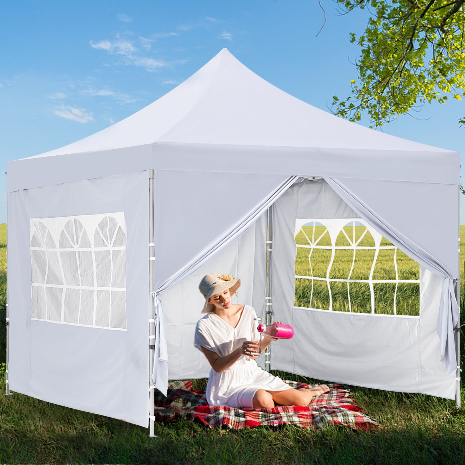10x10 White Pop Up Instant Canopy Gazebo Party Tent Trade Show  Tent Side Walls 