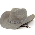 thumbnail image 2 of Nuevo Verano hombres mujeres paja hueco W Ern Cowboy sombrero elegante señora, 2 of 4
