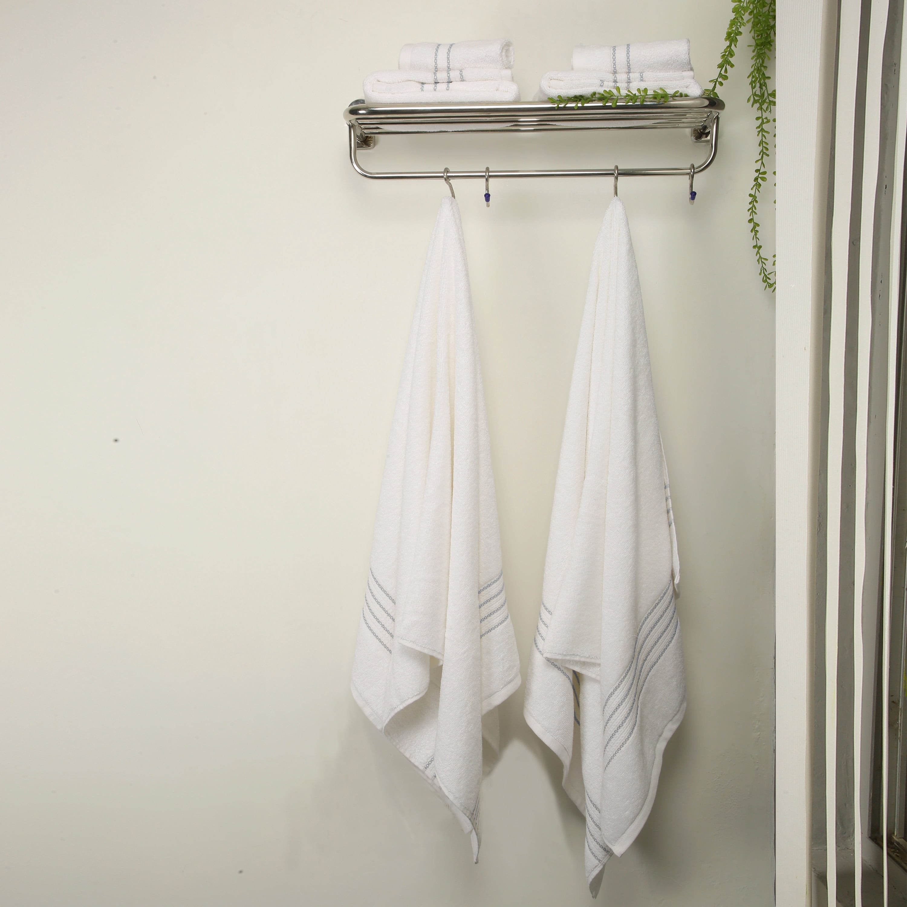 Aertex Stripe 100% Cotton 520 GSM 6 Piece Bath Towel Set, Soft & Absorbent, Quick Dry, 2 Bath 27x54, 2 Hand 16x28, 2 Wash 13x13, White with Dove Gray Stripes, OEKO-TEX® Certified