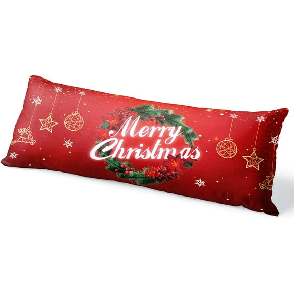 Christmas Wreath Bell Body Pillowcase Bed Large Christmas Ornaments Soft Body Pillow Covers Two-Side Different Printed 20x54 Long Backrest Cushion Pillow Protector Cover for Hair and Skin