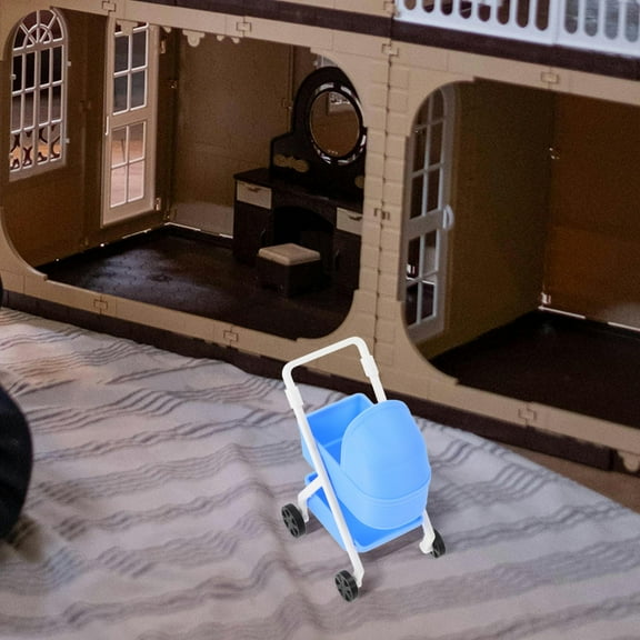 WRISTBIQUE Doll House Decor Dollhouse Stroller Blue Plastic 1Pack