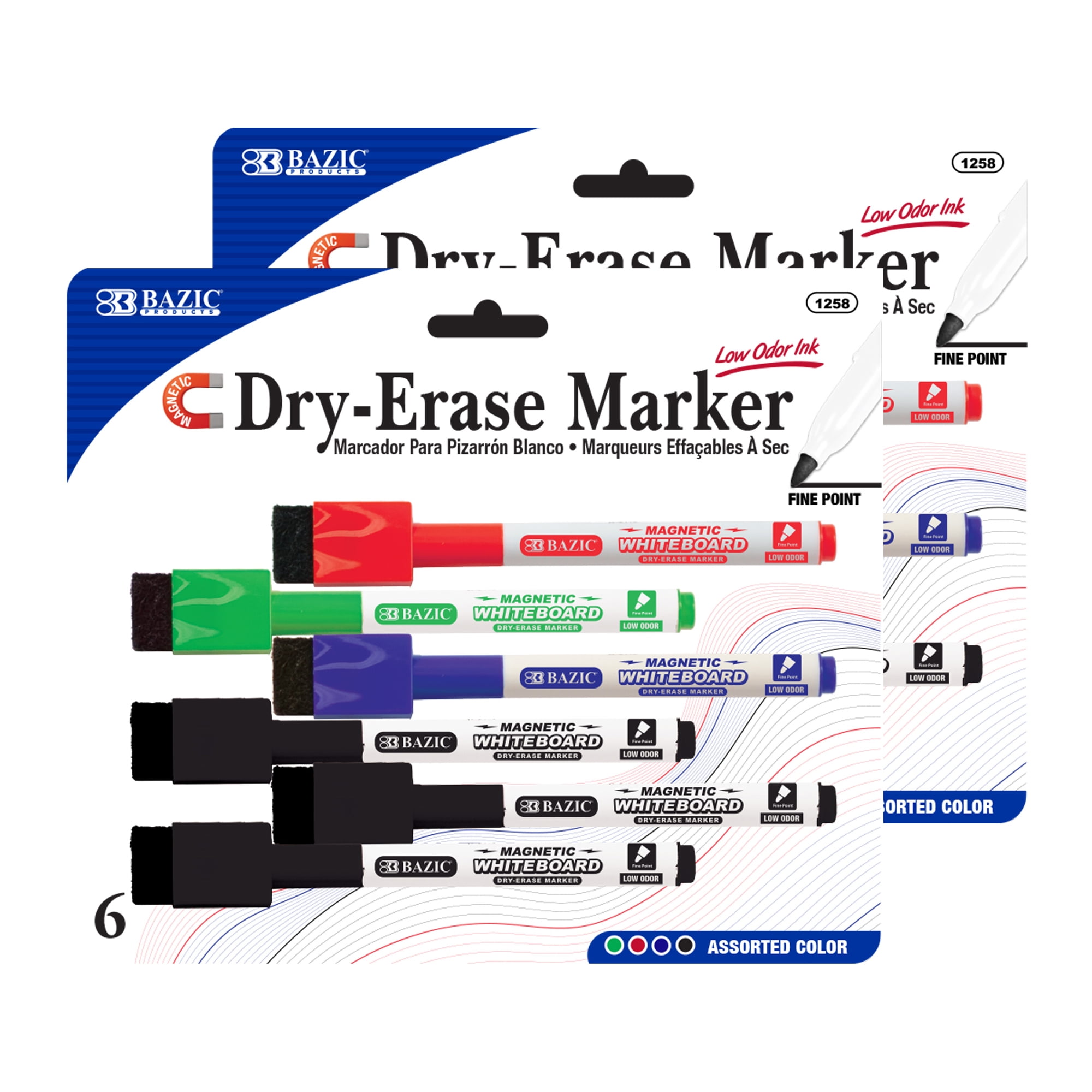 BAZIC Assorted Colors Fine Tip Dry-Erase Markers (6/Pack) Bazic