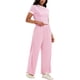 thumbnail image 4 of Conjunto de sudadera de dos piezas de verano de manga corta y cuello redondo ATHLECHIC para mujeres, pantalones de pierna ancha, talla XL, rosa, 4 of 5