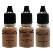 Glam Air Airbrush Water Based Makeup Foundations Satin S13 Soft Walnut, S14 Toasted Walnut, S15 Summer Bronze - 0.25 Oz Set of 3