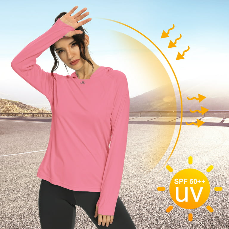 M MAROAUT Women's Long Sleeve Hoodies Sun Protection Hiking Shirts Cooling  Pink XL 