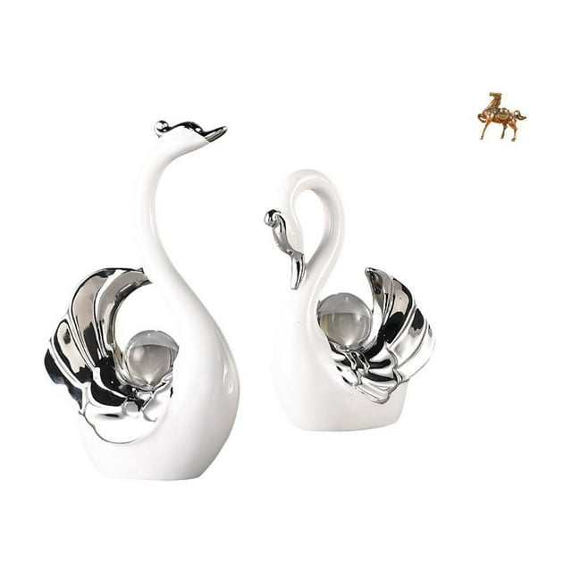 Figuras de cisne elegante y caballo majestuoso para una decoración elegante de sala de estar y oficina. Centro de mesa y decoración de estante