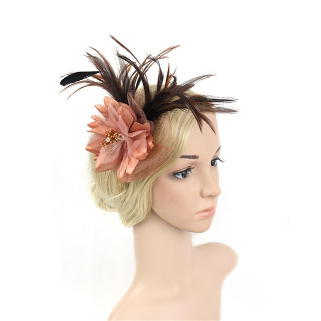 Feather Fascinators Womens Flower Derby Hat for Cocktail Ball Wedding Headband