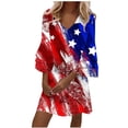 thumbnail image 2 of Edvintorg 4Th Of July Womens Summer Dresses Plus Size Women's Casual Beach Dress Fashion V-Neck Print 3/4 Sleeve Fold Mini Dress, 2 of 5
