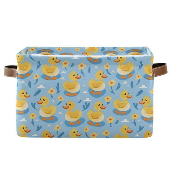 Duck on Water Storage Bins with Handle Fabric Organizer Basket Foldable Box 1 Pack 14.2x10.2x8.3