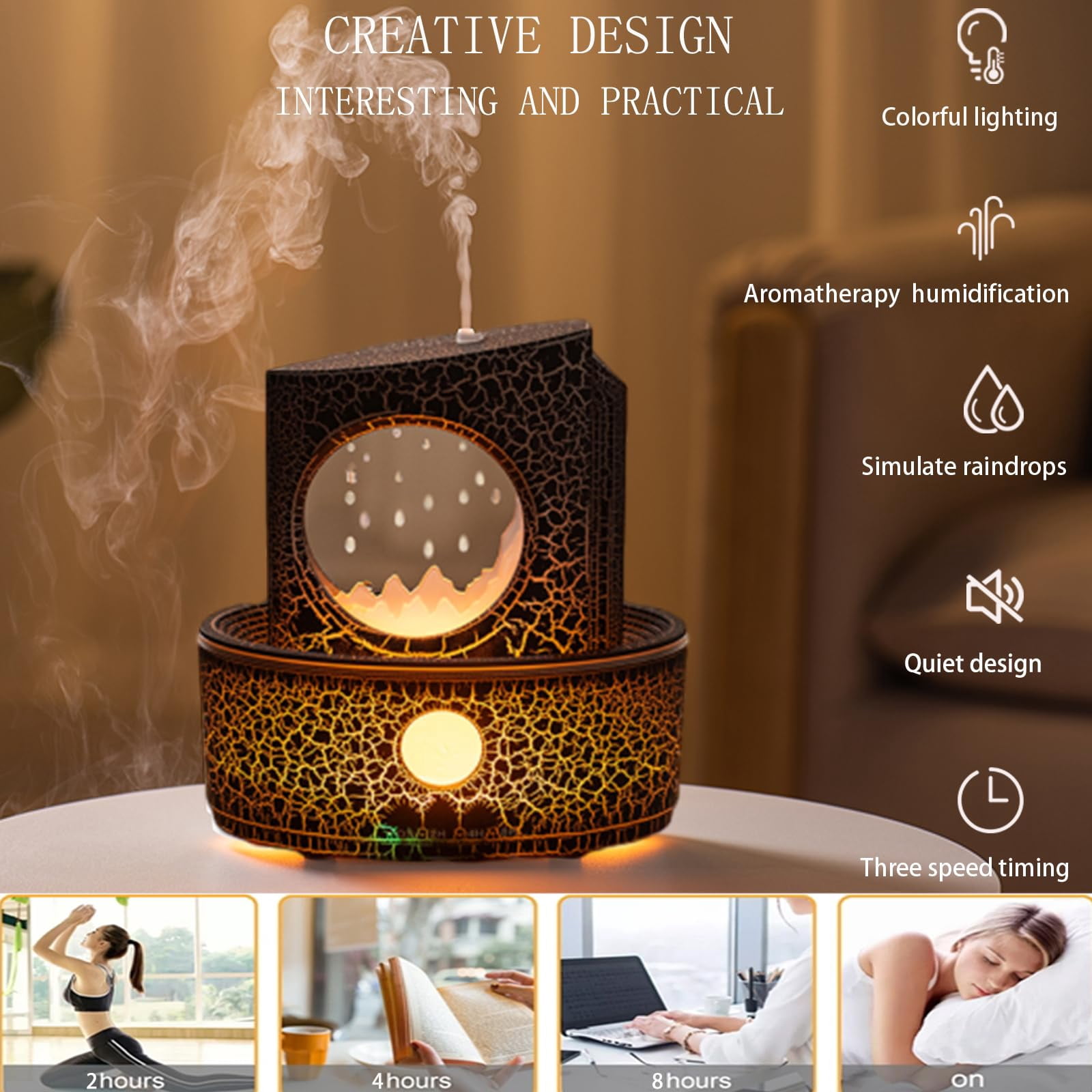 Aromatherapy Raindrop Diffuser & Humidifier, 3-in-1 Essential Oil Diffuser with 3 Color Changing Lights, 4 Timer Modes & Auto-Off, 300ml Quiet Ultrasonic Cool Mist Humidifier for Home, Office, Desk