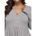 thumbnail image 3 of FASHIONWT Women Plus Size Long Sleeve V-Neck Pleated Flowvy Henley T-Shirt, 3 of 4